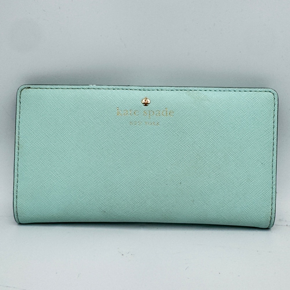 Kate Spade‎ New York Bifold Slim Wallet Mint Green Saffiano Leather Bifold